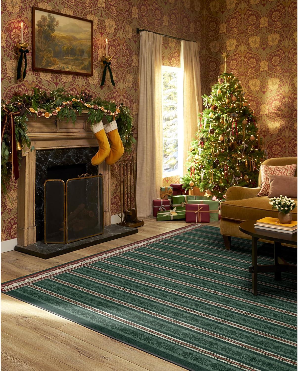 imageRUGGABLE x Morris ampamp Co Washable Runner Rug Mallow Rust Red 25x7 StainResistant NonSlip Hallway Runner Machine Washable Rug for Hallway Entryway Living Room ampamp Kitchenwith Standard PadFruit Stripe Spruce Green Standard Pad