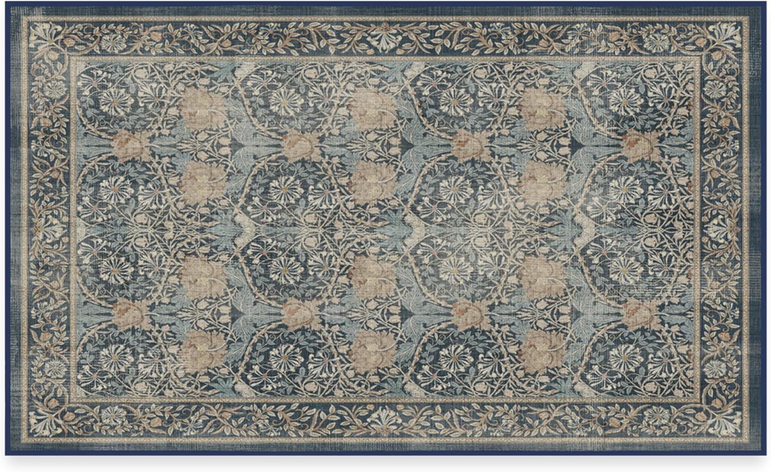 imageRUGGABLE x Morris ampamp Co Washable Runner Rug Mallow Rust Red 25x7 StainResistant NonSlip Hallway Runner Machine Washable Rug for Hallway Entryway Living Room ampamp Kitchenwith Standard PadHoneysuckle Tulip Blue Standard Pad