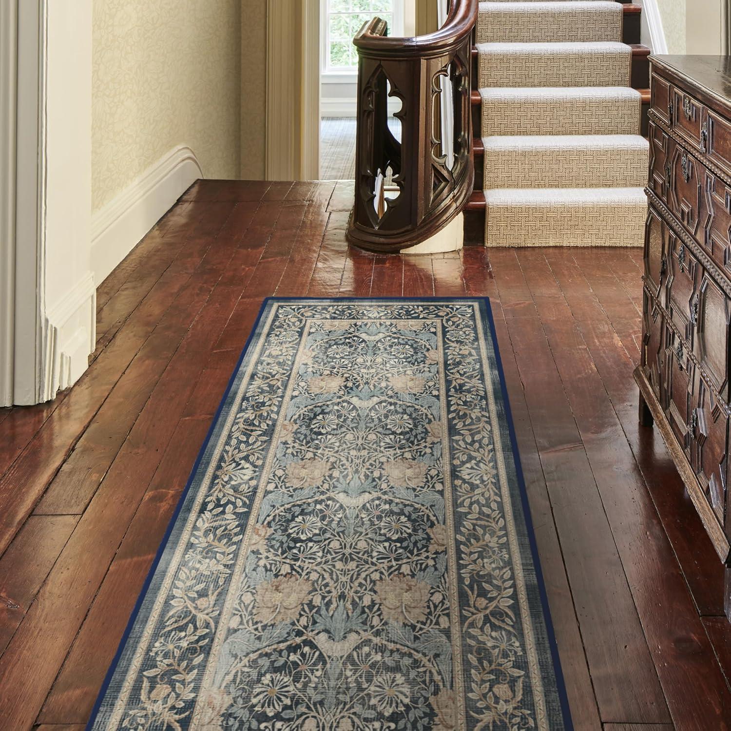 imageRUGGABLE x Morris ampamp Co Washable Runner Rug Mallow Rust Red 25x7 StainResistant NonSlip Hallway Runner Machine Washable Rug for Hallway Entryway Living Room ampamp Kitchenwith Standard PadHoneysuckle Tulip Blue Standard Pad