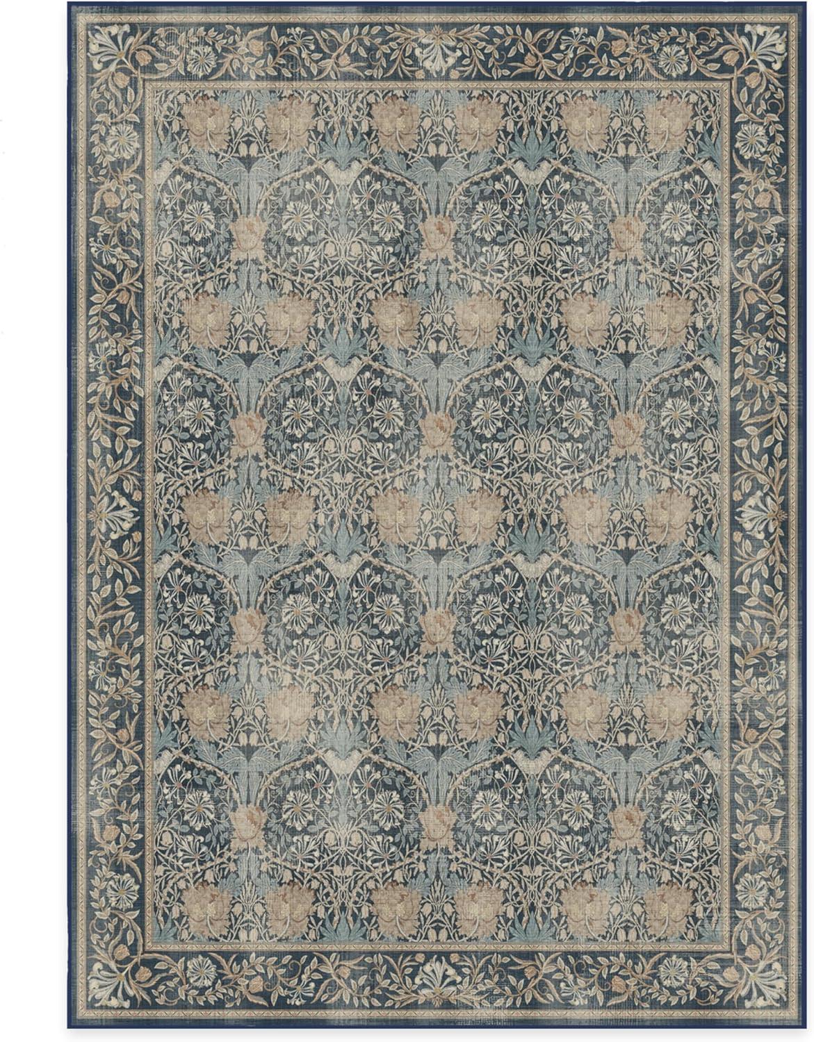imageRUGGABLE x Morris ampamp Co Washable Runner Rug Mallow Rust Red 25x7 StainResistant NonSlip Hallway Runner Machine Washable Rug for Hallway Entryway Living Room ampamp Kitchenwith Standard PadHoneysuckle Tulip Blue Standard Pad