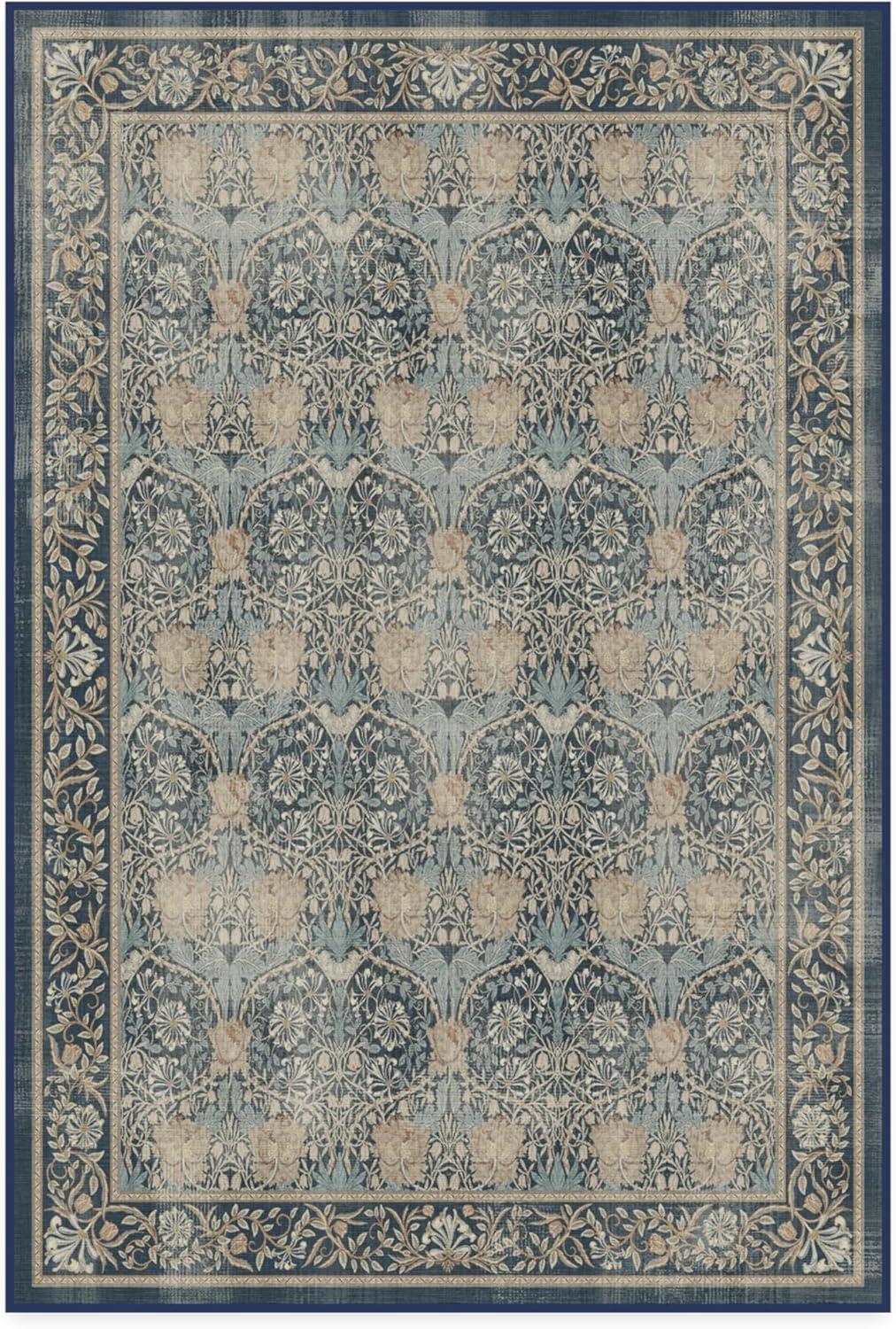 imageRUGGABLE x Morris ampamp Co Washable Runner Rug Mallow Rust Red 25x7 StainResistant NonSlip Hallway Runner Machine Washable Rug for Hallway Entryway Living Room ampamp Kitchenwith Standard PadHoneysuckle Tulip Blue Standard Pad