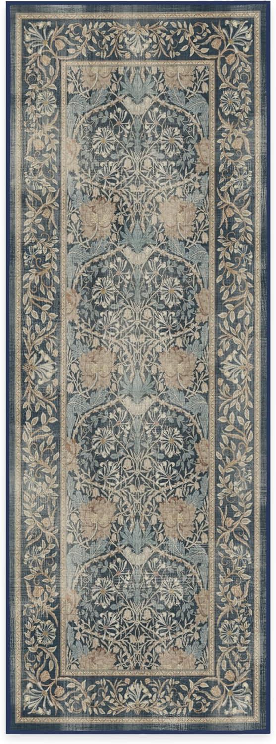 imageRUGGABLE x Morris ampamp Co Washable Runner Rug Mallow Rust Red 25x7 StainResistant NonSlip Hallway Runner Machine Washable Rug for Hallway Entryway Living Room ampamp Kitchenwith Standard PadHoneysuckle Tulip Blue Standard Pad