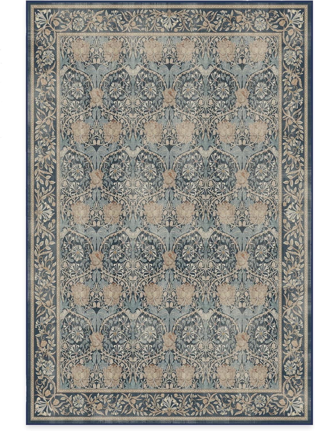 imageRUGGABLE x Morris ampamp Co Washable Runner Rug Mallow Rust Red 25x7 StainResistant NonSlip Hallway Runner Machine Washable Rug for Hallway Entryway Living Room ampamp Kitchenwith Standard PadHoneysuckle Tulip Blue Standard Pad
