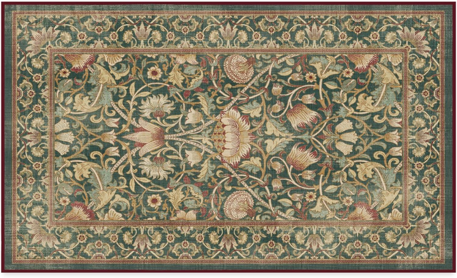 imageRUGGABLE x Morris ampamp Co Washable Runner Rug Mallow Rust Red 25x7 StainResistant NonSlip Hallway Runner Machine Washable Rug for Hallway Entryway Living Room ampamp Kitchenwith Standard PadLodden Soft Evergreen Gold Cushioned Pad