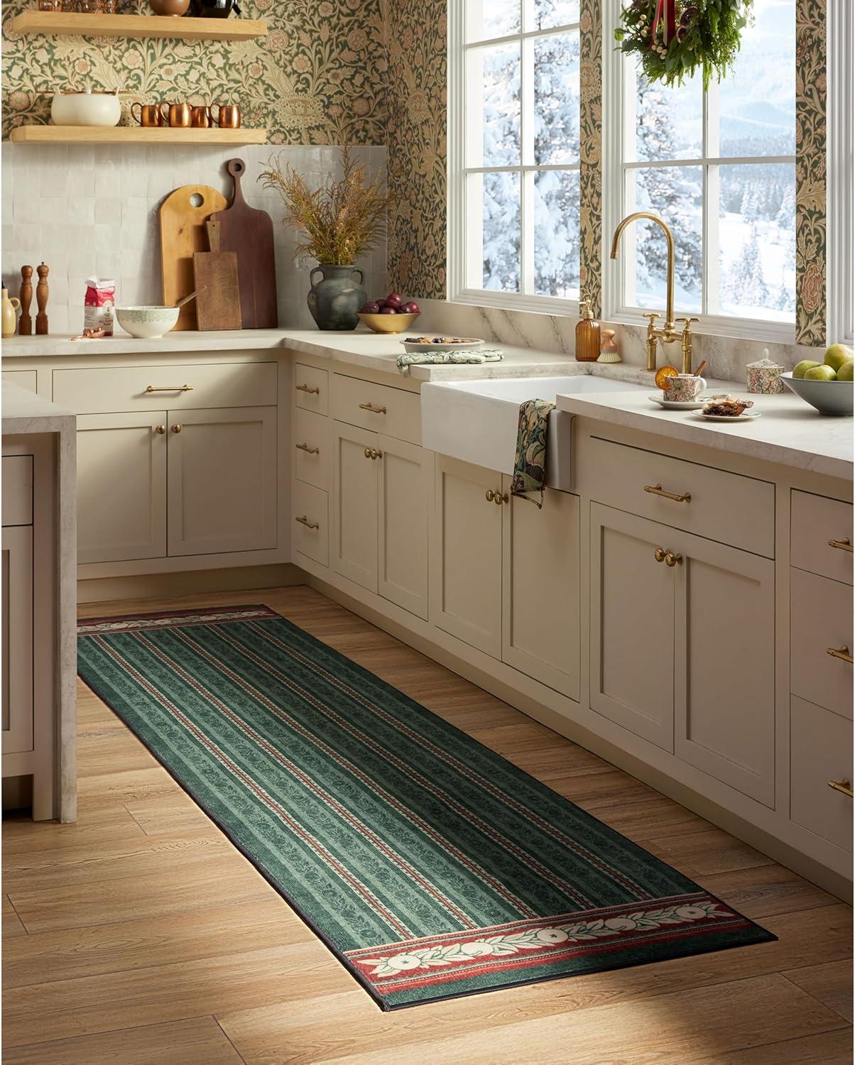 imageRUGGABLE x Morris ampamp Co Washable Runner Rug Mallow Rust Red 25x7 StainResistant NonSlip Hallway Runner Machine Washable Rug for Hallway Entryway Living Room ampamp Kitchenwith Standard PadFruit Stripe Spruce Green Standard Pad