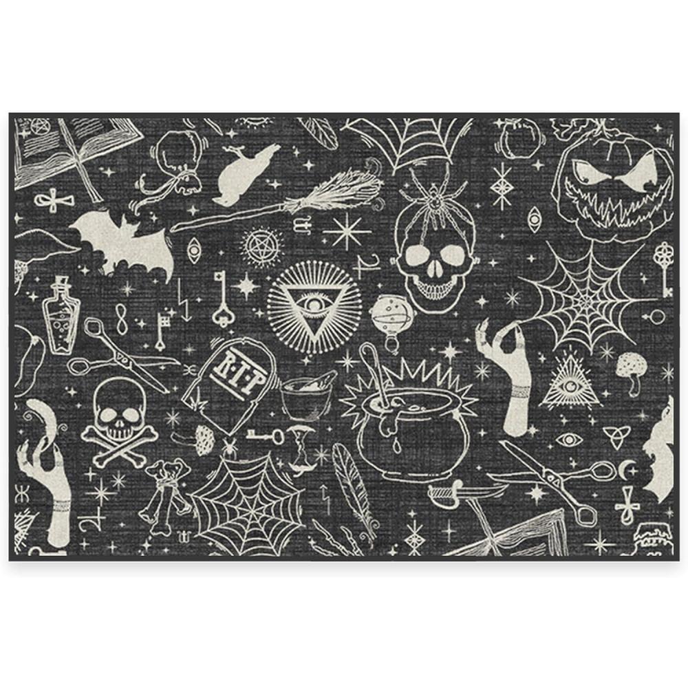 imageRUGGABLE Washable Halloween Area Rug Bone Dance Ivory White 6 ft Round StainResistant NonSlip Medium Machine Washable Rugs for Living Room Bedroom Hallway Entryway ampamp Officewith Standard PadWitchcraft Black  Standard Pad