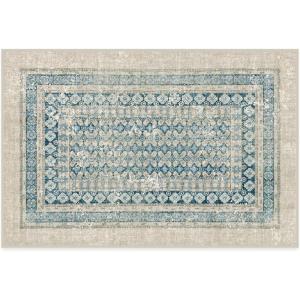 RUGGABLE Machine Washable Runner Rug – Founders Cyrus Black 2.5×7, Stain-Resistant, Non-Slip – Washable Rug for Hallway, Entryway, Living Room & Kitchen–with Standard Pad(Cyrus Neutral & Blue – Standard Pad)