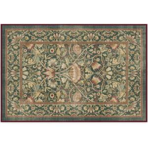 RUGGABLE x Morris & Co Washable Runner Rug – Mallow Rust Red 2.5×7, Stain-Resistant, Non-Slip Hallway Runner – Machine Washable Rug for Hallway, Entryway, Living Room & Kitchen–with Standard Pad(Lodden Soft Evergreen & Gold – Standard Pad)