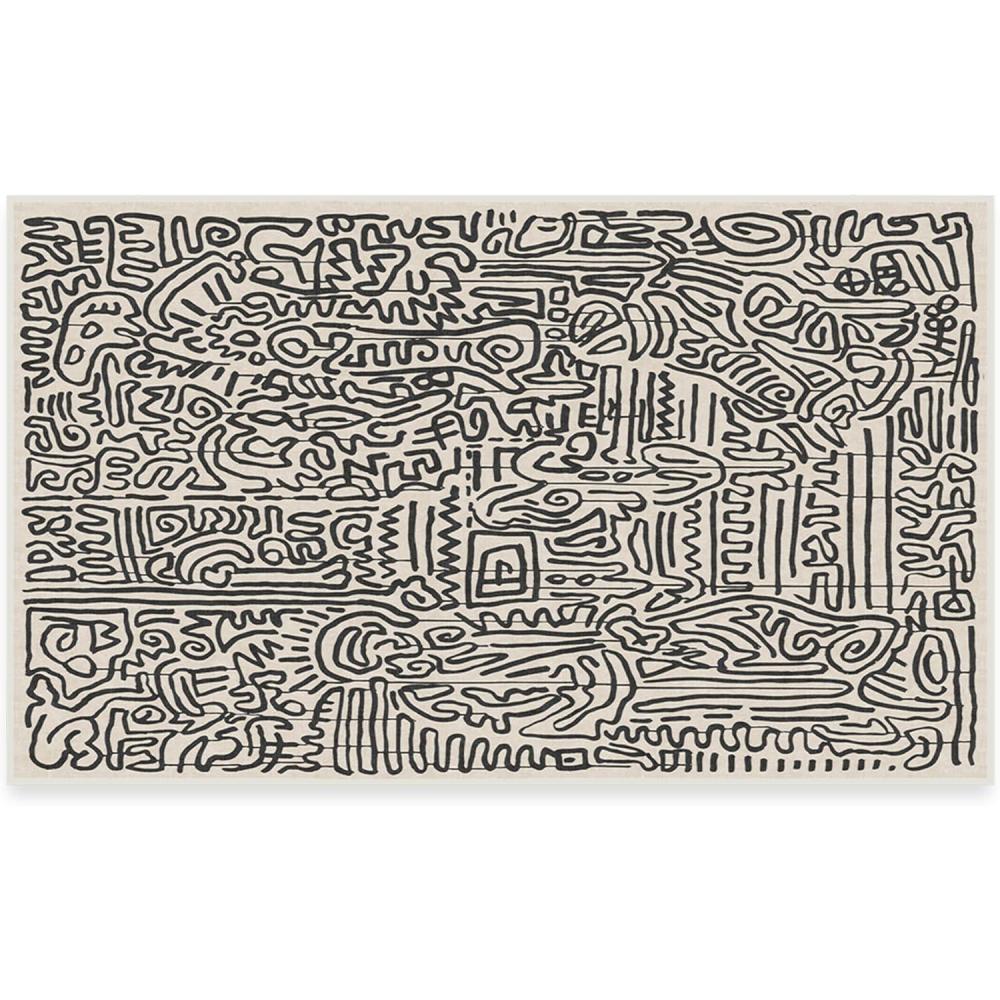 imageRUGGABLE x Keith Haring Washable Area Rug Freestyle Black amp Ivory 3x5 StainResistant NonSlip Small Machine Washable Rugs for Living Room Bedroom Hallway Entryway amp Officewith Standard Pad