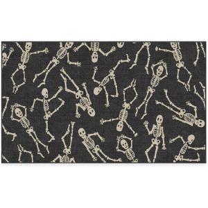 RUGGABLE Washable Halloween Area Rug – Bone Dance Black 3×5, Stain-Resistant, Non-Slip – Small Machine Washable Rugs for Living Room, Bedroom, Hallway, Entryway & Office–with Standard Pad